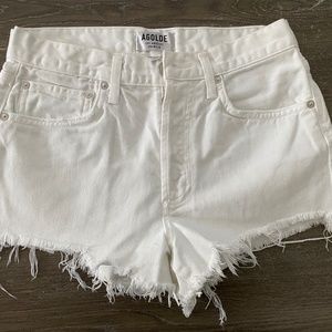 AGOLDE High Waisted White Cut Off Short Shorts